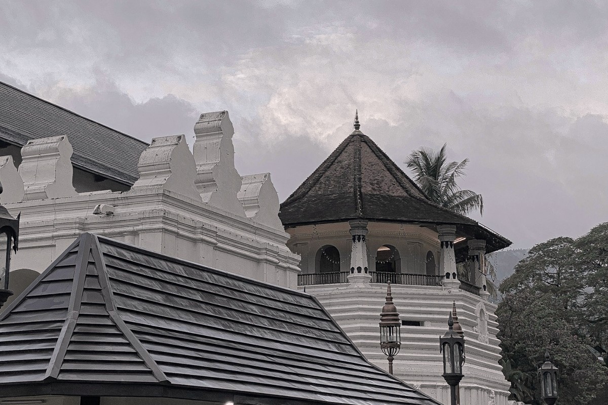 Close view of Temple of the Sacred Tooth Relic in Kandy Sri Lanka with traditional architecture