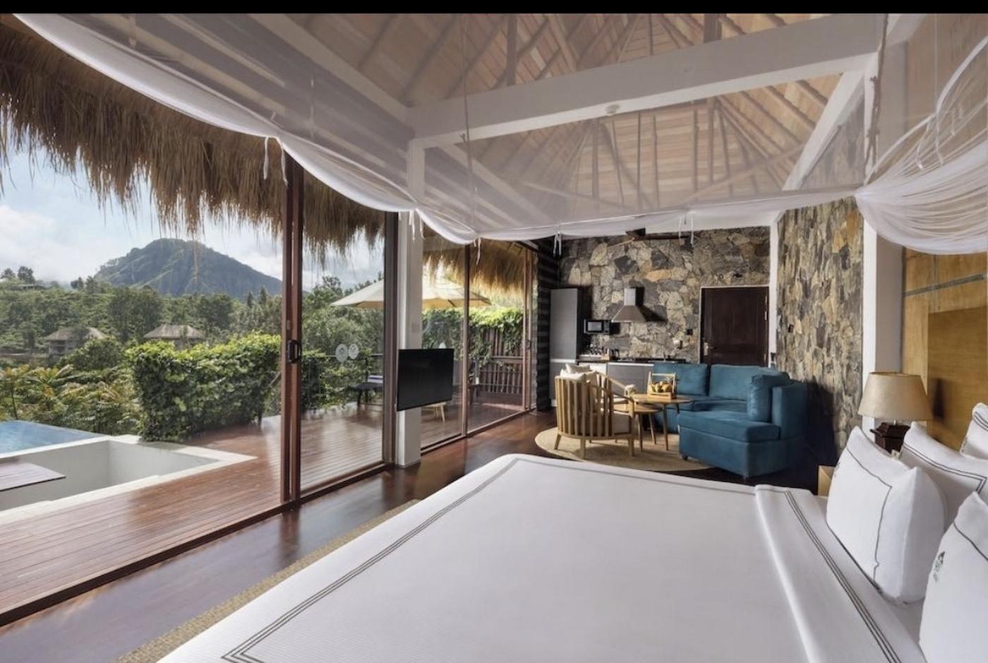 Aerial view of Sigiriya Lion Rock rising above lush green jungle landscape in Sri Lanka